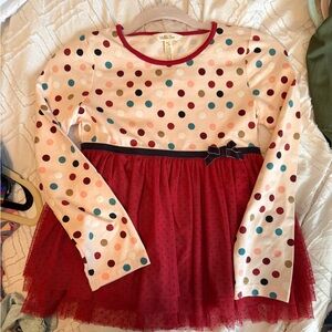 Matilda Jane Cream Long-Sleeve Polka Dot Top with Red Tulle Skirt